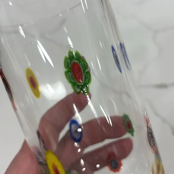 Millefiori Clear Drinking Glass With Colorful Accents - Picture 6 of 11